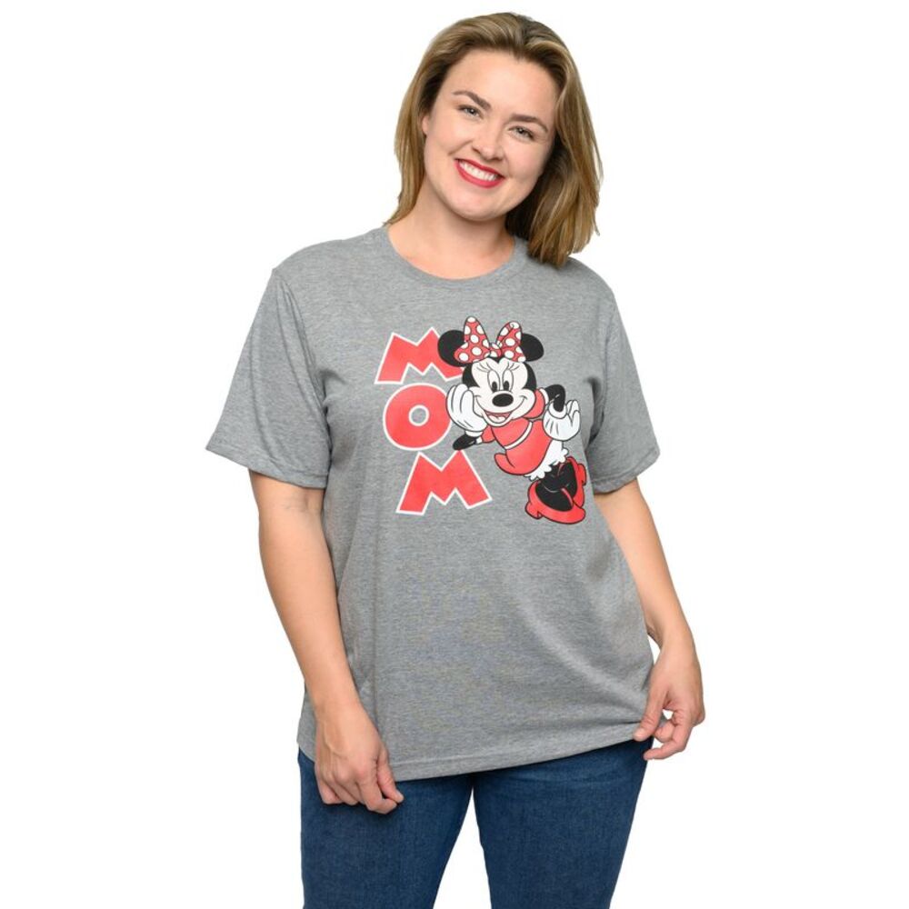 New Minnie Mouse Mom T-Shirt Short Sleeve Disney Women's Plus Size Gray Red